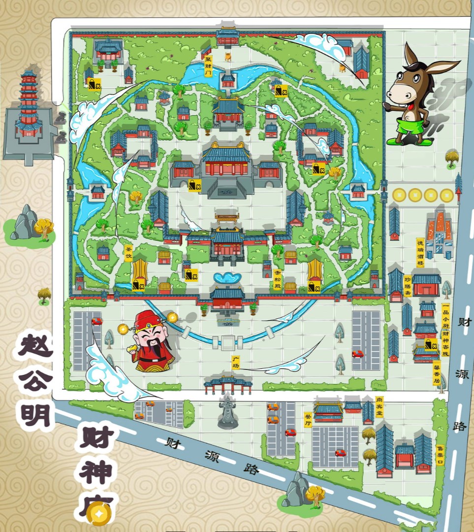 漾濞寺庙类手绘地图